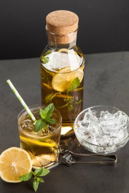 Limonlu ve naneli buzlu çay.