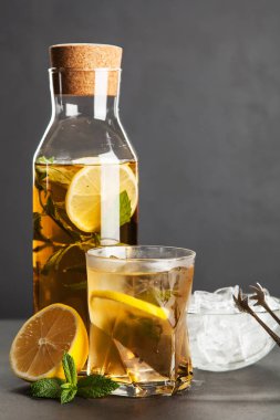 Limonlu ve naneli buzlu çay.