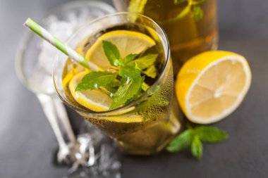 Limonlu ve naneli buzlu çay.