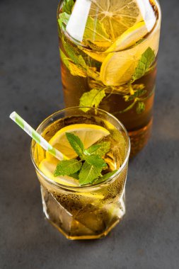 Limonlu ve naneli buzlu çay.