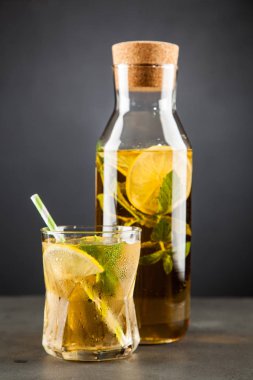 Limonlu ve naneli buzlu çay.