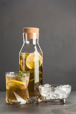 Limonlu ve naneli buzlu çay.