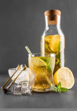 Limonlu ve naneli buzlu çay.