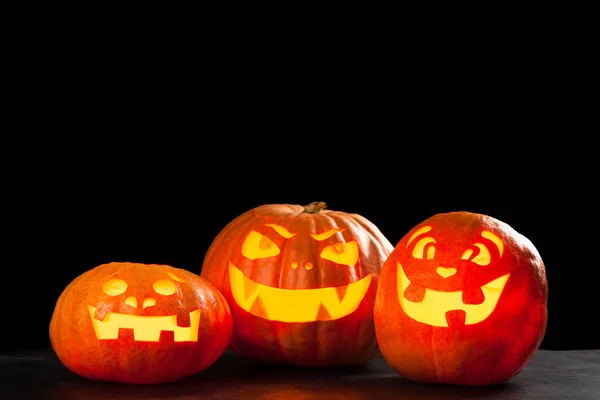 Tres calabazas halloween Jack O Lantern — Foto de Stock