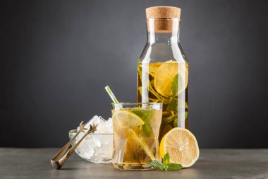 Limonlu ve naneli buzlu çay.