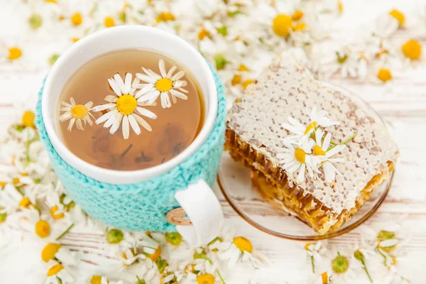 Waben- und Kamillentee auf weißem — Stockfoto