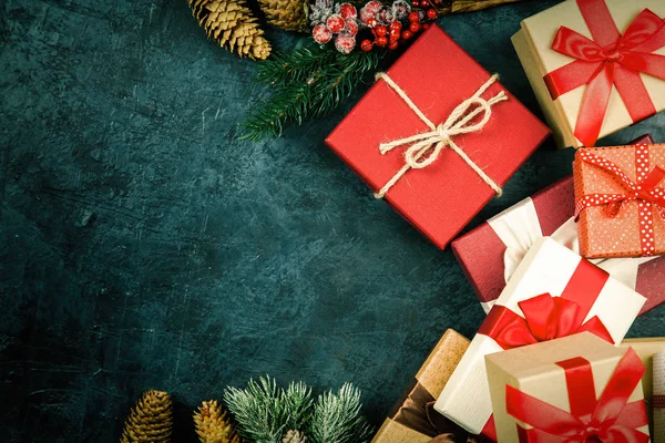 Christmas presents on dark background — Stock Photo, Image