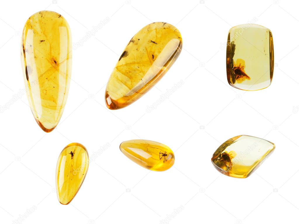 Amber jewelry on white background