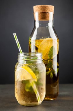 Limonlu ve naneli buzlu çay.