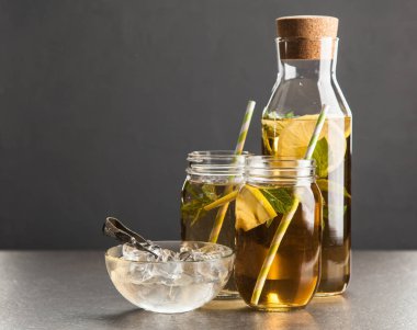 Limonlu ve naneli buzlu çay.