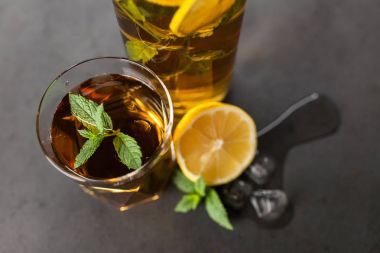 Limonlu ve naneli buzlu çay.