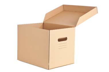 Beyaz arkaplanda karton kutu