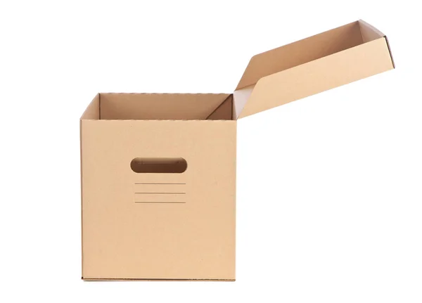Boîte en carton sur fond blanc — Photo