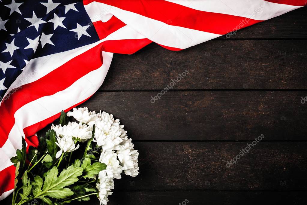 USA flag on wood background