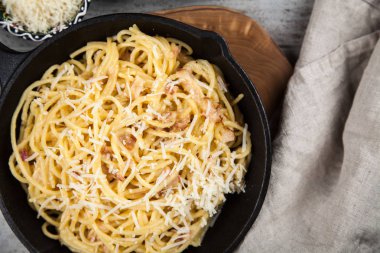 Spagetti carbonara pancetta ve yumurta ile