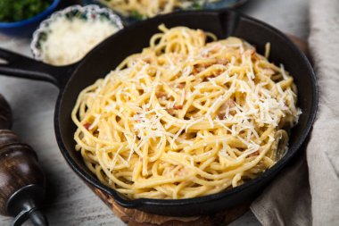 Spagetti carbonara pancetta ve yumurta ile