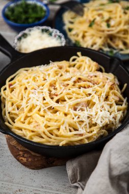 Spagetti carbonara pancetta ve yumurta ile