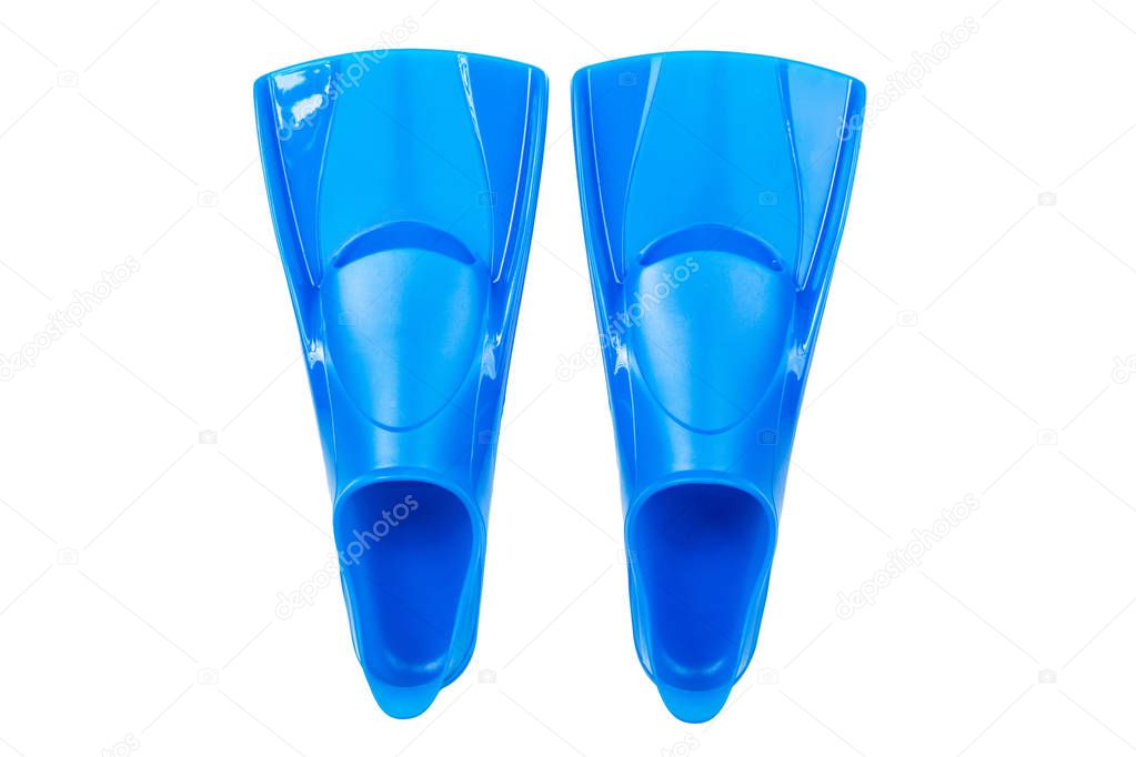 Blue flippers on white background