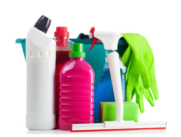 Cleaning supplies on white background — Stock Photo, Image