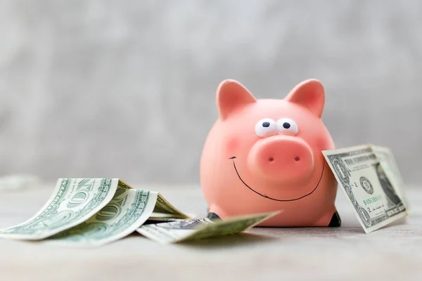 Piggy bank on grey background — Stock Photo, Image