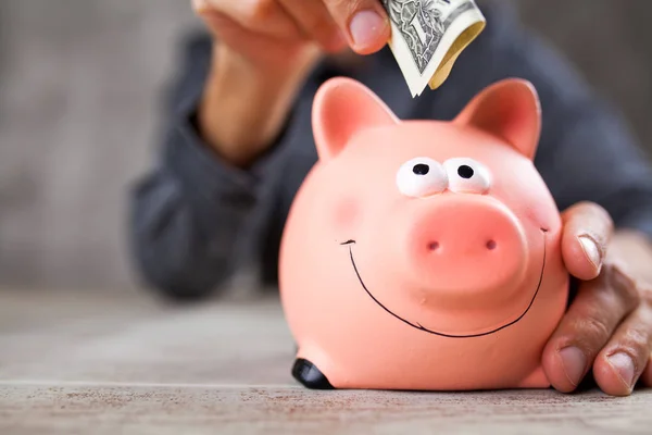 Piggy bank em fundo cinza — Fotografia de Stock