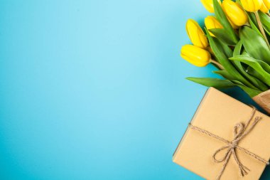 Mavi arkaplanda sarı laleler