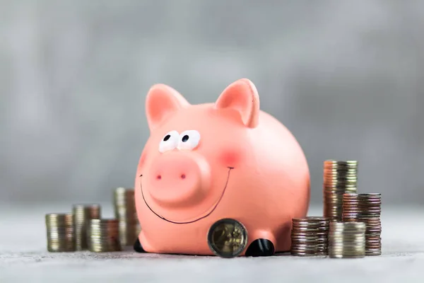 Piggy bank em fundo cinza — Fotografia de Stock