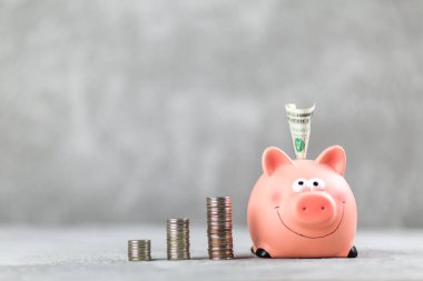 Kumbara gri arka plan üzerinde