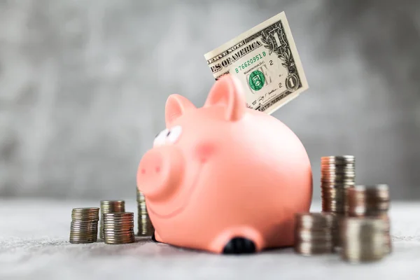 Piggy bank on grey background — Stock Photo, Image