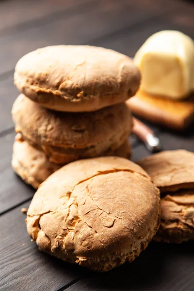 Homemade buns on dark background — Stock Photo, Image