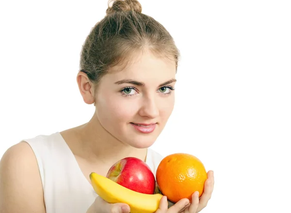 Meisje met fruit — Stockfoto