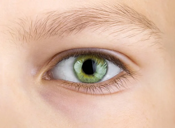 Зеленый глаз ребенка — стоковое фото