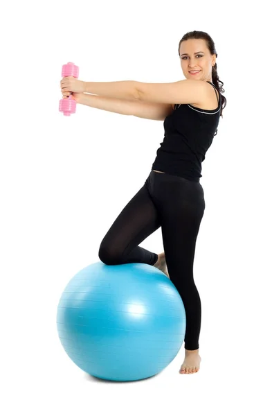 Fitness oefeningen met blauwe bal — Stockfoto