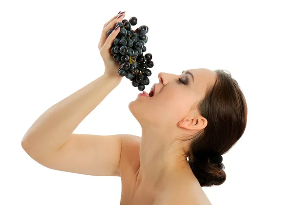 Ung kvinna med grape — Stockfoto