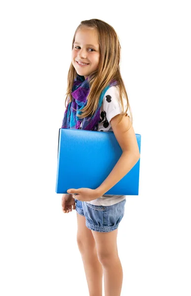 School girl with blue folder — Stock Photo, Image