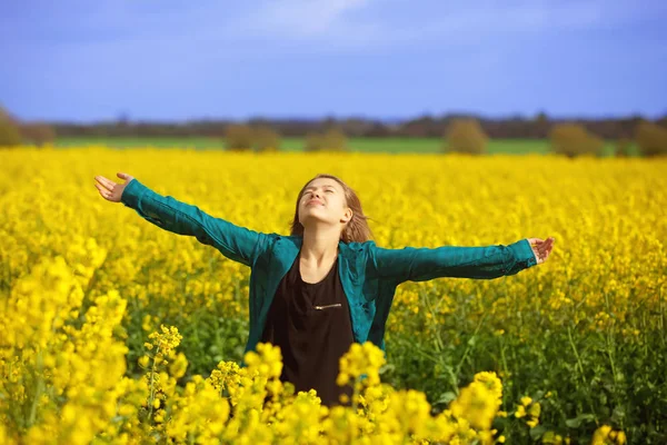 Girl in a rape field Stock Image