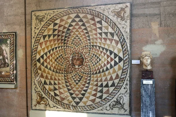 Ancient Corinth, Greece, September, 02, 2016. Mosaic in the museum. The mosaic from roman villa was created more than 2000 years ago. — Stock Photo, Image