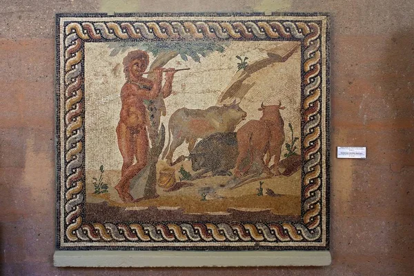 Starożytny Korynt, Grecja, 02 września 2016 r. Mozaika w Muzeum. Mozaika z rzymskiej willi utworzono więcej niż 2000 lat temu. — Zdjęcie stockowe