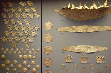 Athens, Greece, September, 03, 2016. Mycenaean gold in museum of archaeology, Athens, Greece. These treasures were excavated by Schliemann in Mycenae. clipart