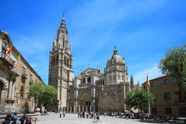 Toledo, İspanya, 8 Mayıs 2017. Güneşli bir gün, İspanya Katedralde. Tarihi Toledo şehir Unesco Dünya Mirası olduğunu.