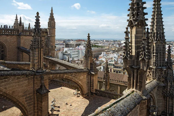 Decorazioni della cattedrale di Siviglia vista da vicino dal tetto della cattedrale — Foto Stock