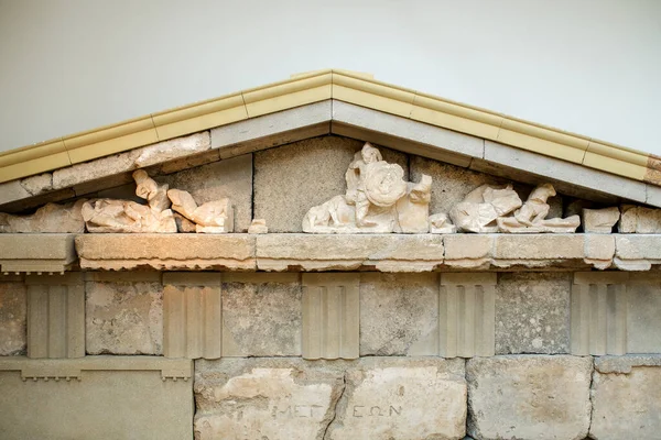 Olympia Griekenland Augustus 2019 Oude Griekse Tempel Architectonische Details Tentoongesteld — Stockfoto
