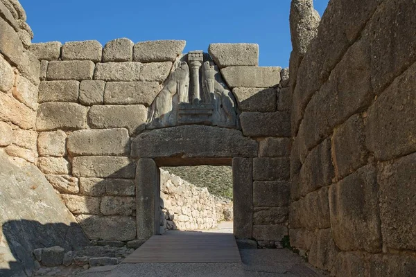 Lion Gate Mycenae Archeologické Naleziště Poblíž Mykinů Argolisu Peloponés Řecko — Stock fotografie