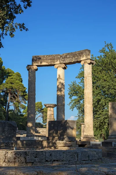 Zřícenina Řeckého Chrámu Philippeion Starověkém Archeologickém Nalezišti Olympia Peloponés Řecko — Stock fotografie