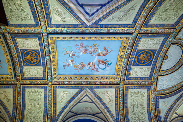 Vatican, Italy - January, 4, 2020. Ceiling of the Museum of Vatican. The Museum is one of the most famous travel distinations of the world.