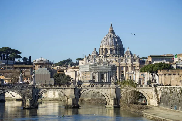 Vista Catedral San Pedro Del Vaticano Desde Puente Umberto Roma — Foto de Stock