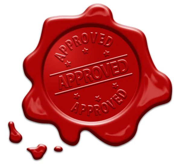 Texto aprovado em selo de cera vermelha — Fotografia de Stock