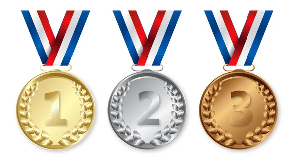 Tres medallas, Oro, Plata y Bronce para los ganadores — Archivo Imágenes Vectoriales