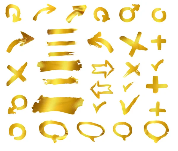 Gouden abstracte handgeschilderde borstel- en lijnkenmerken pijlen — Stockfoto