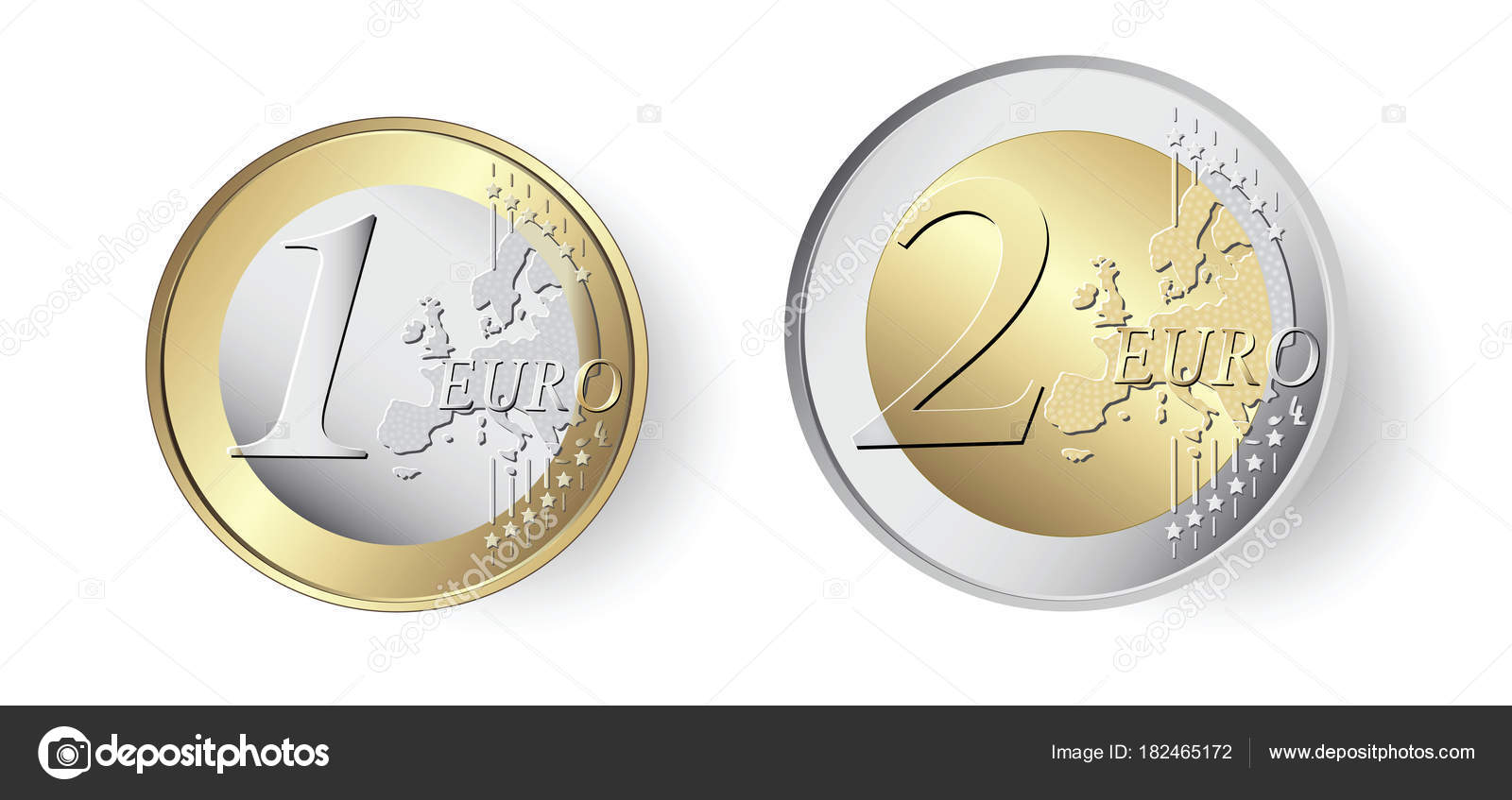 1 and 2 Euro coin Stock Vector by ©halina_photo 182465172